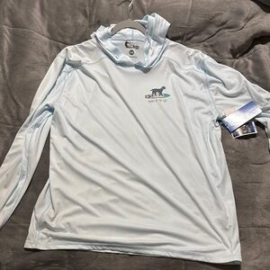 Buddy by the sea- Light Blue Long Sleeve UV Hoodie Shirt. Size 2x
